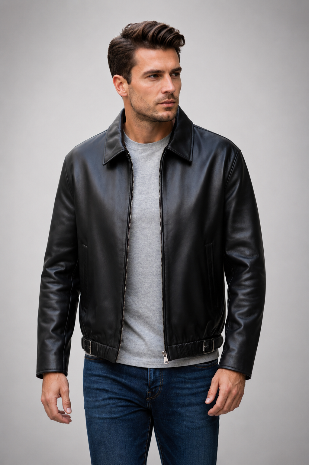 Henry Classic Black Leather Bomber Jacket for Men