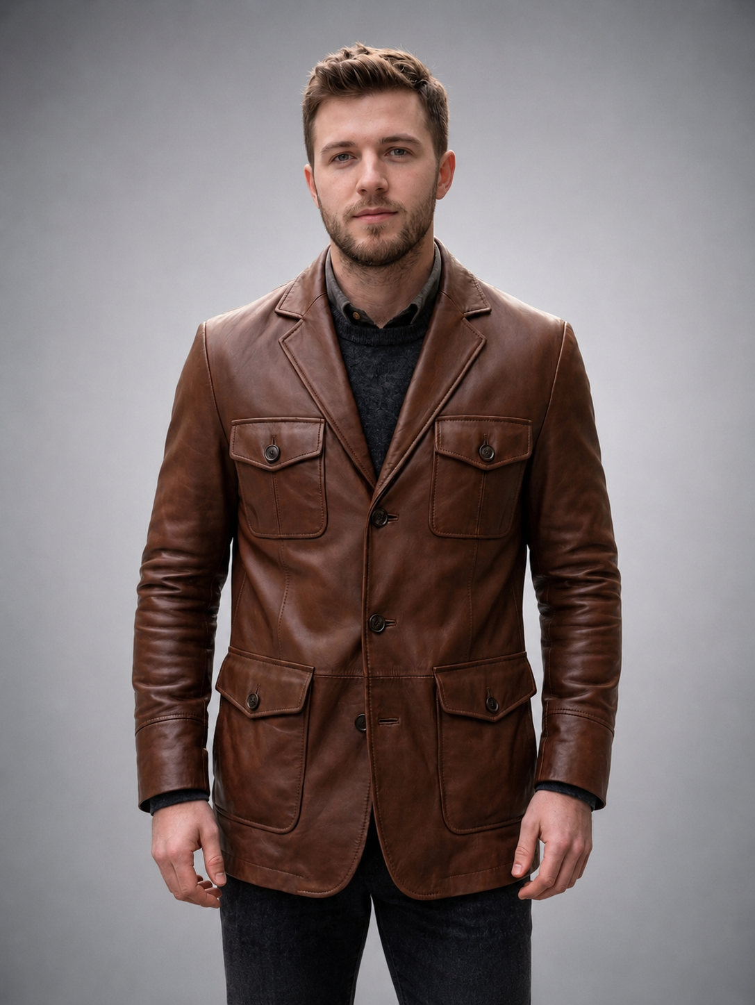 James Men's Dark Brown Leather Blazer