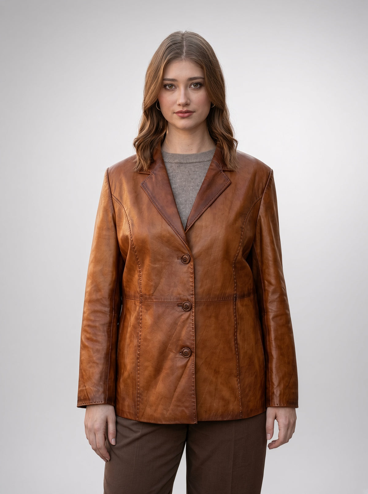 Kartherine Waxed Brown Leather Jacket for Women
