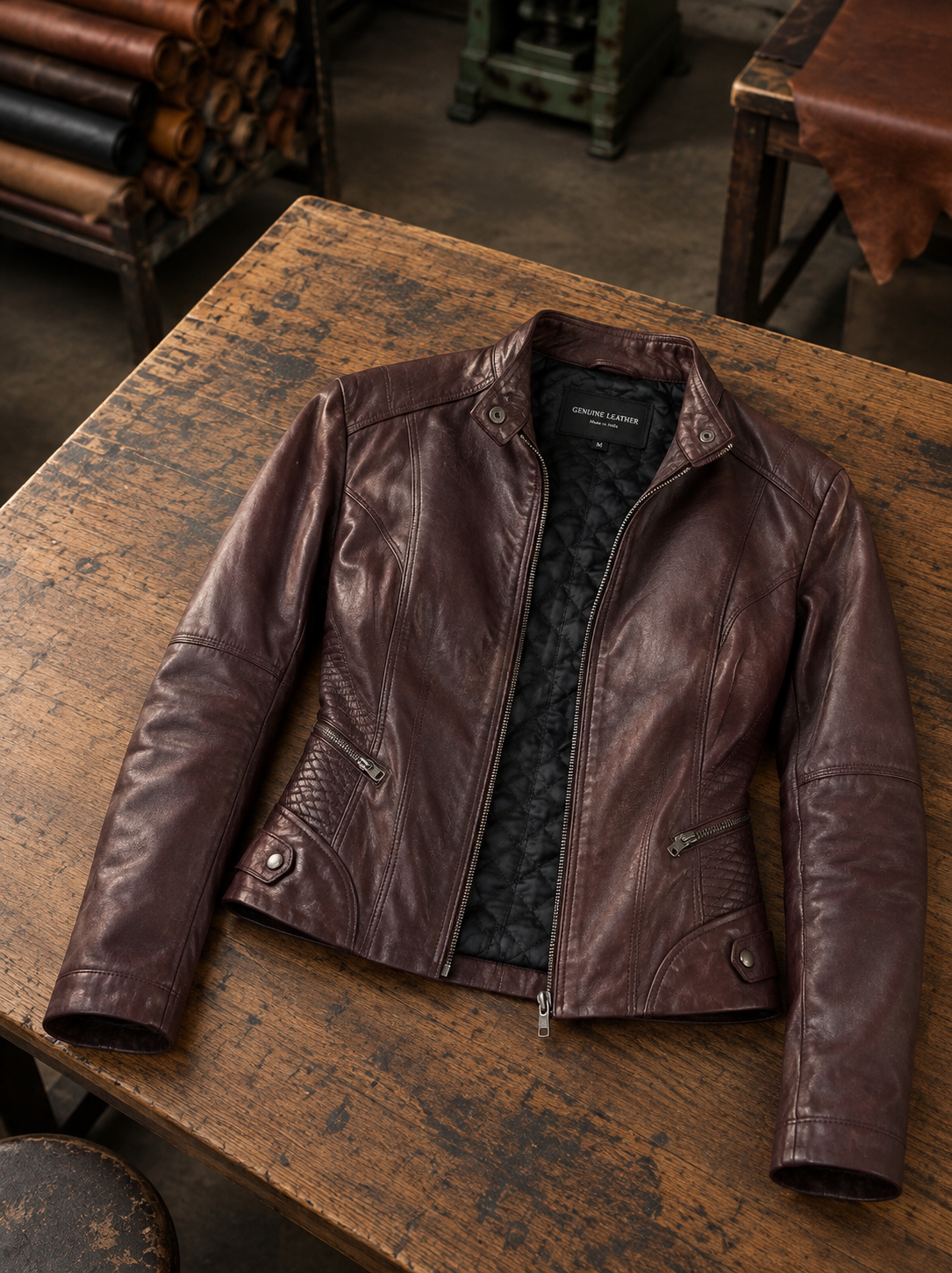 Kassandra Brown Biker Racer Women Leather Jacket