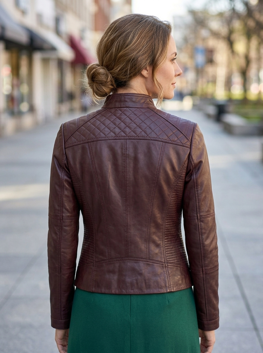Kassandra Brown Biker Racer Women Leather Jacket