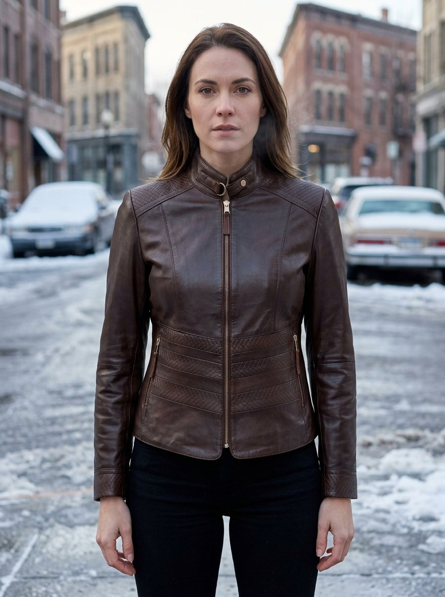 Lily Brown Stylish Leather jacket For Women