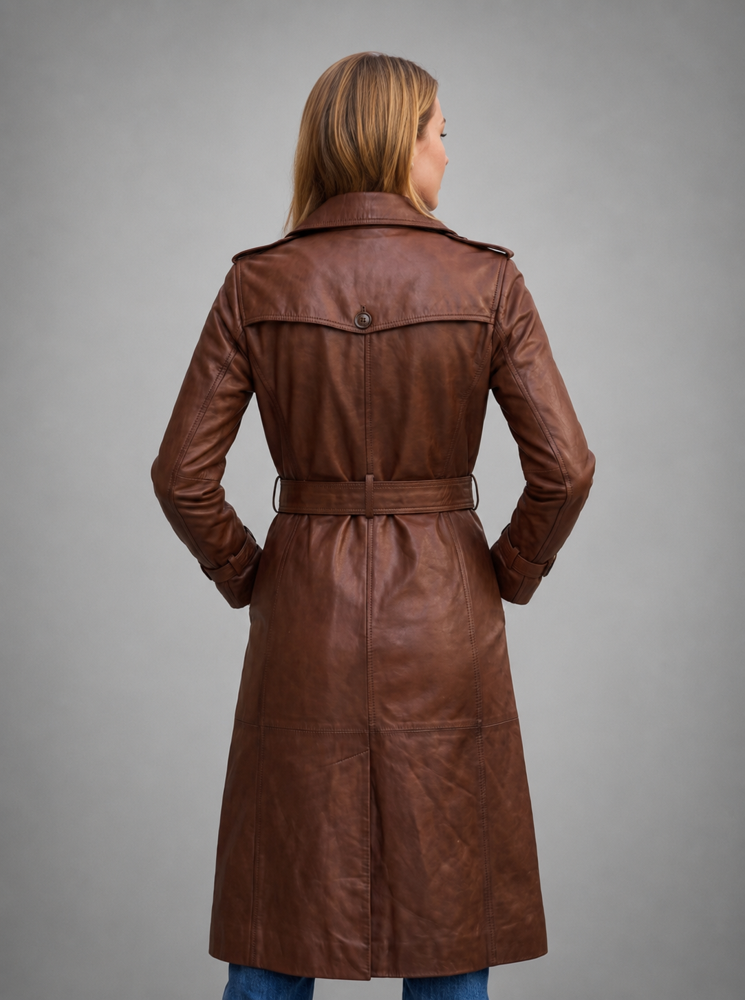 Long Brown Leather Coat For Women
