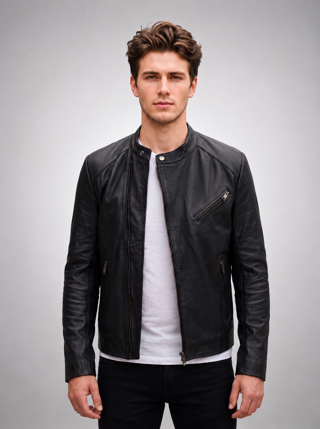 Marsh Black Biker Leather Jacket For Men