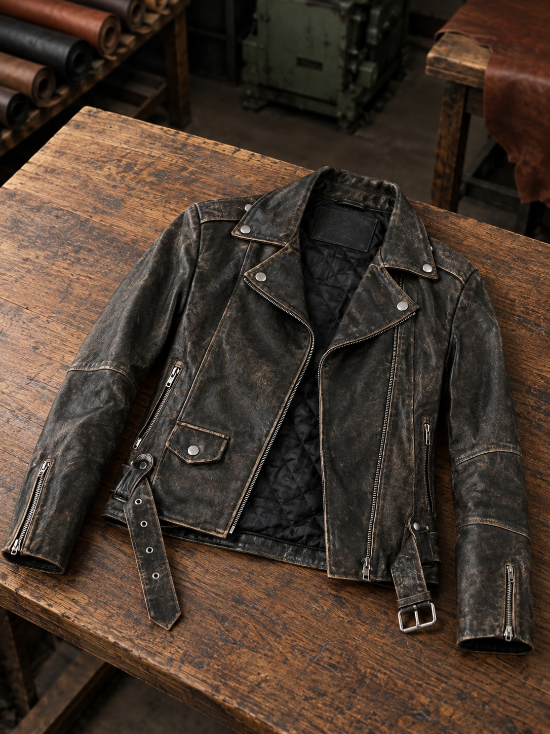 Martha Distressed Brown Biker Leather Jacket for Women