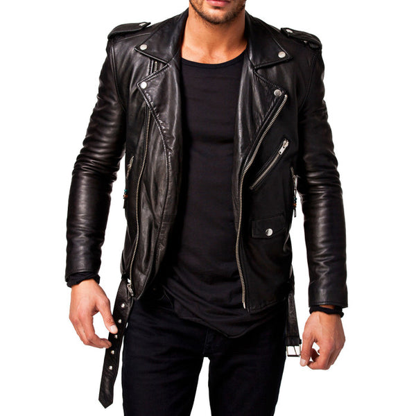 Black New Slimfit Biker Leather Jacket  | Men Black Distressed Leather Jacket