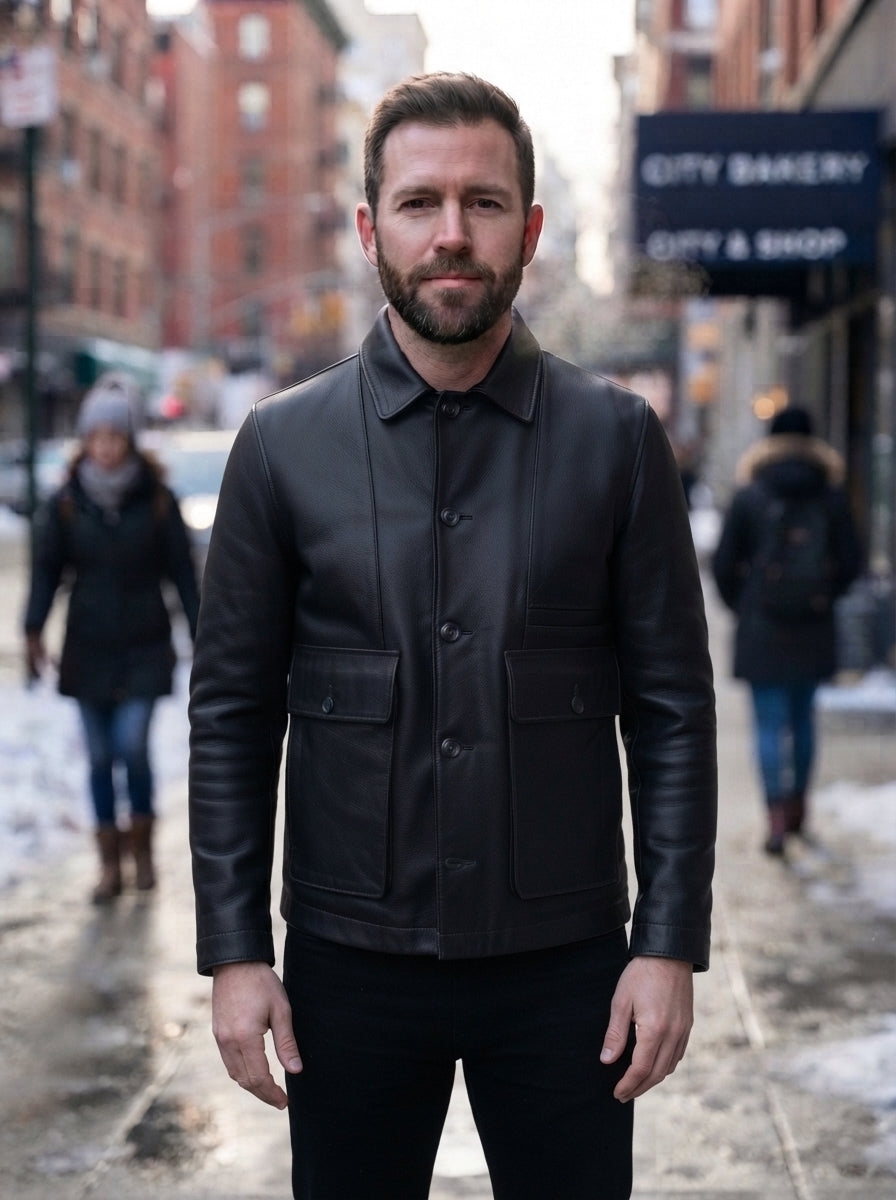 Men’s Black Contrast Stitch Utility Jacket