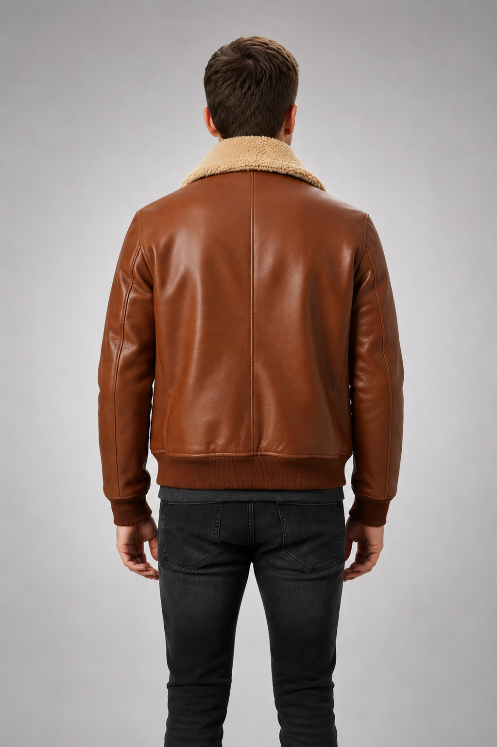 Mikhail Men’s Cognac Brown Leather Bomber Jacket
