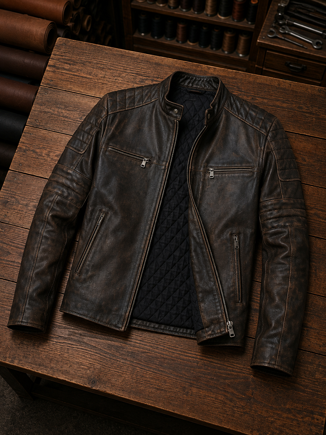 Morant Men's Vintage Slim-Fit Brown Leather Jacket