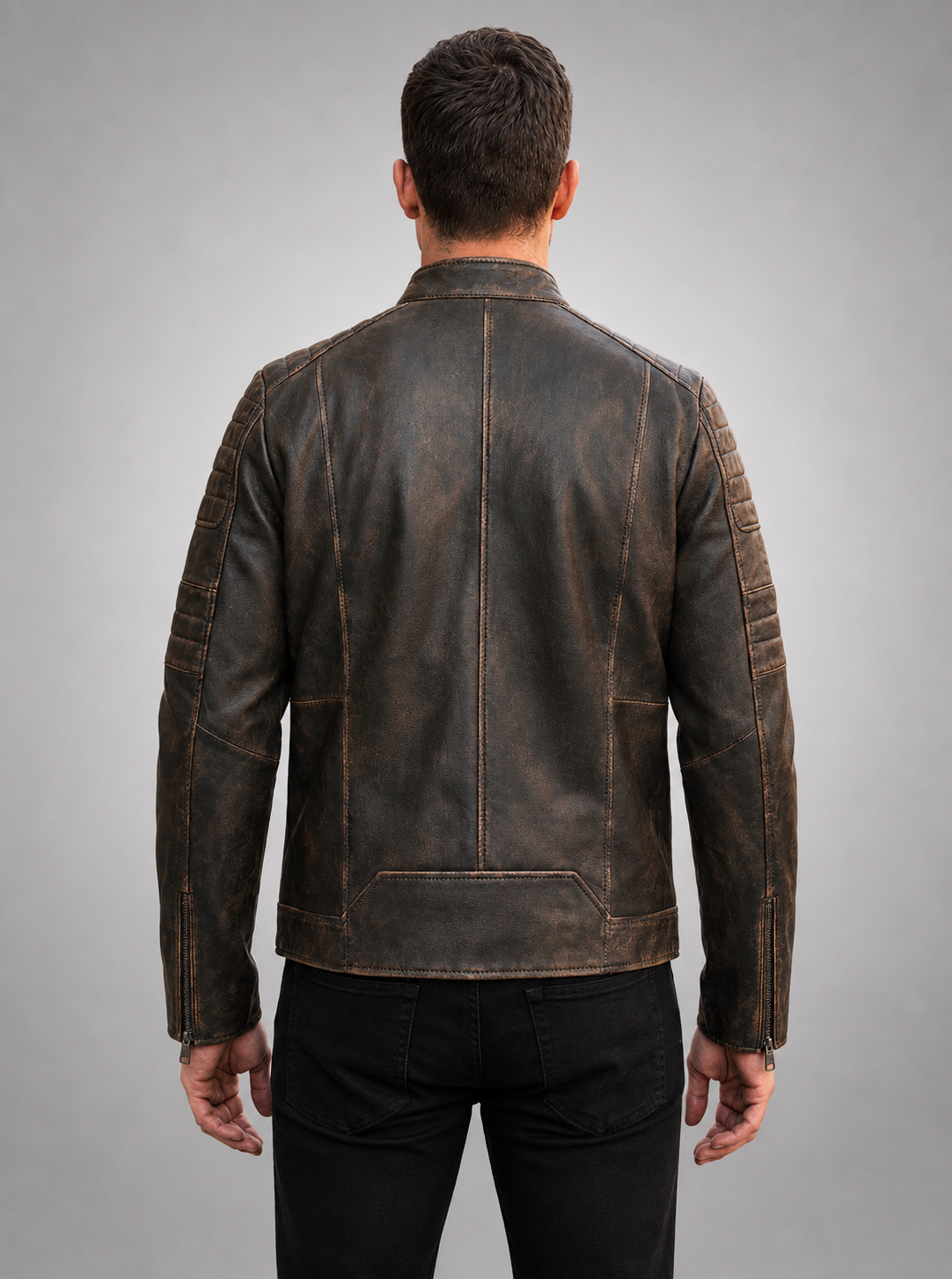 Morant Men's Vintage Slim-Fit Brown Leather Jacket
