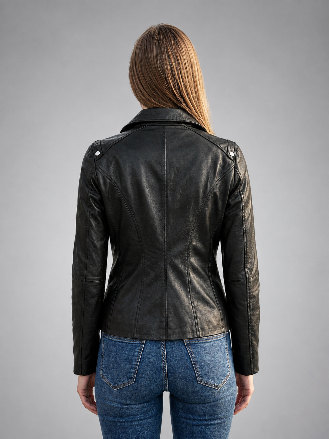 Patricia Stylish Collar Black Leather Jacket For Women