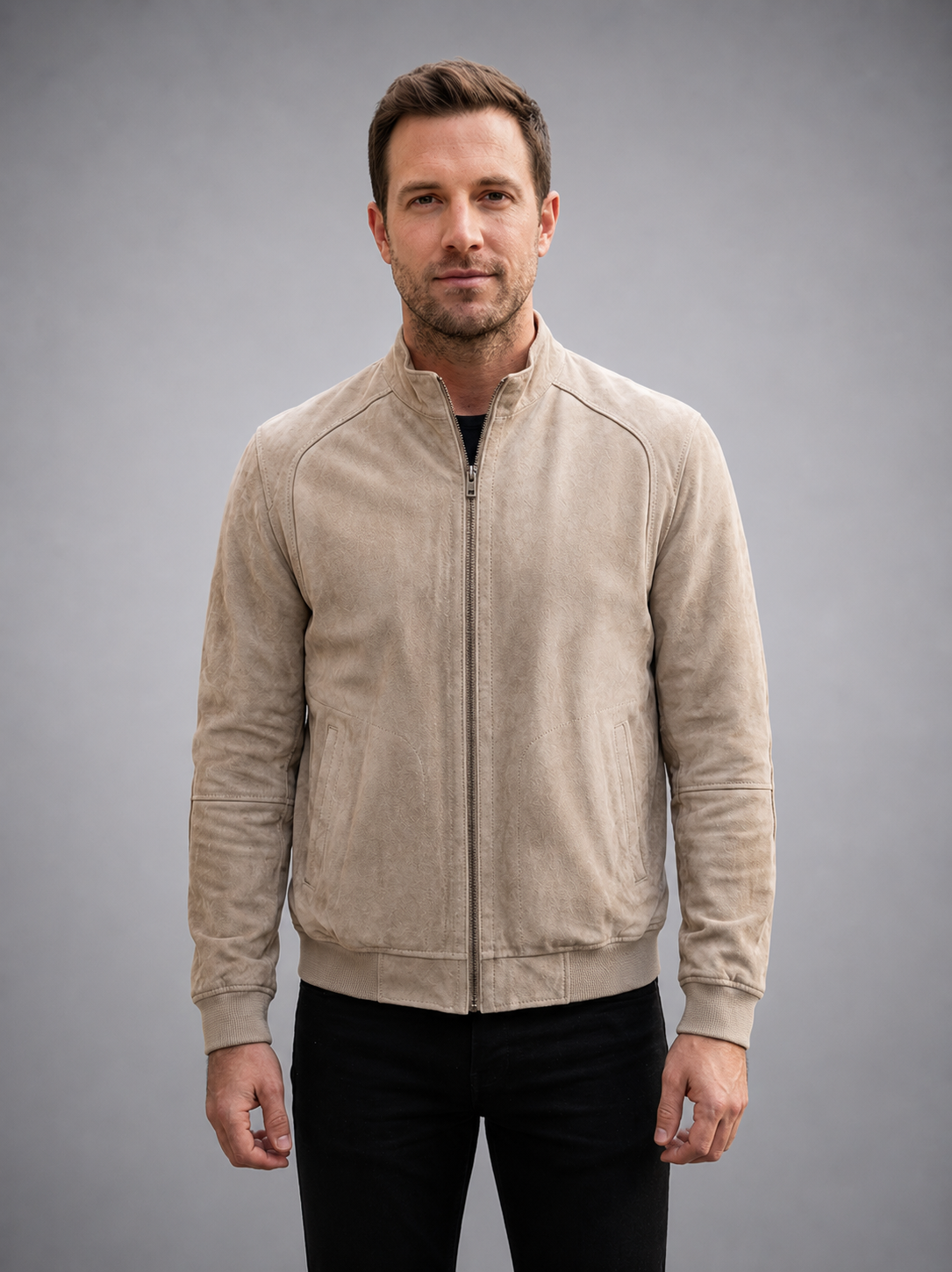 Modern Elegance Beige Suede Style Jacket for Men