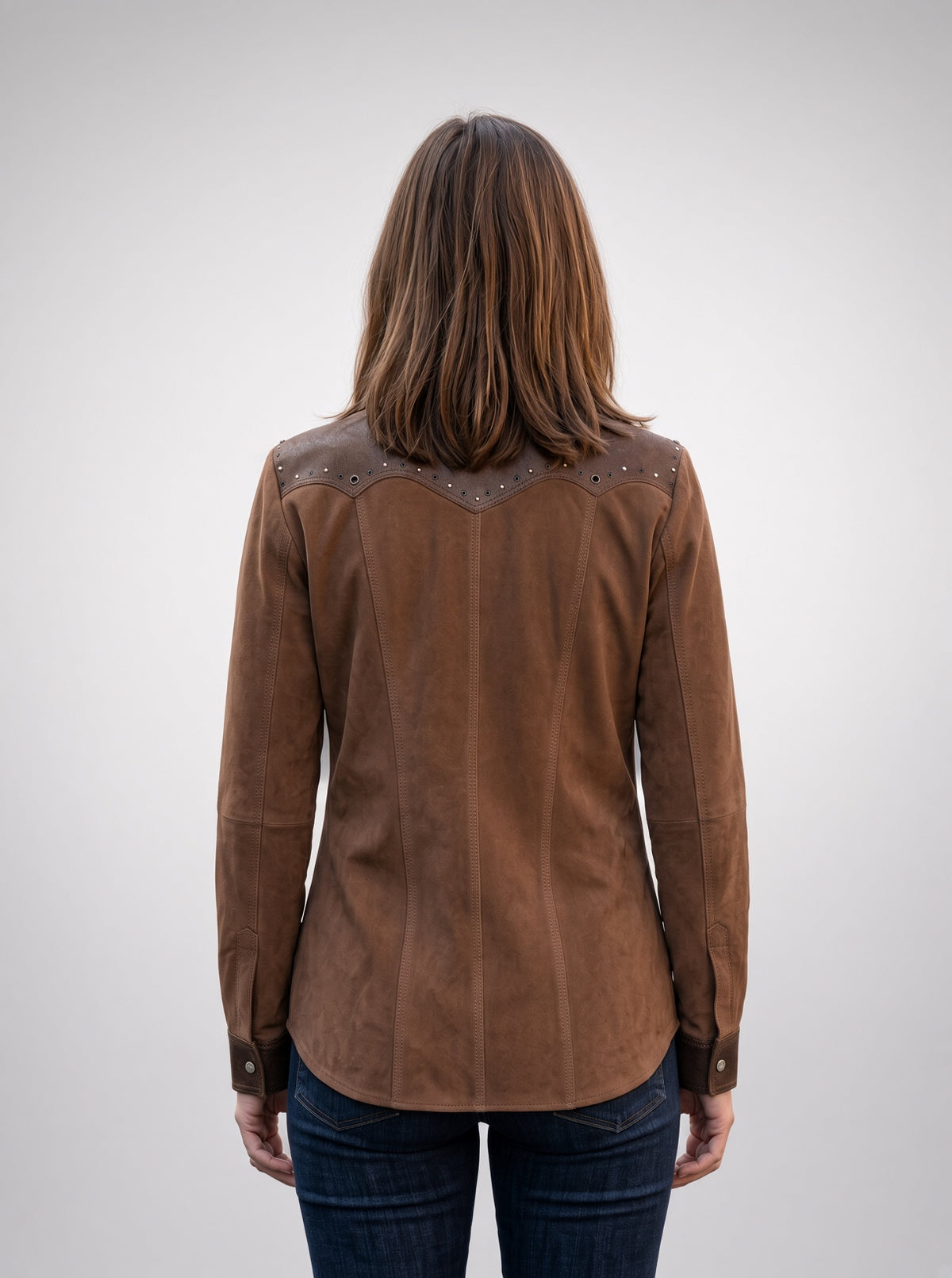 Premium Western-Style Brown Suede & Leather Shirt Jacket