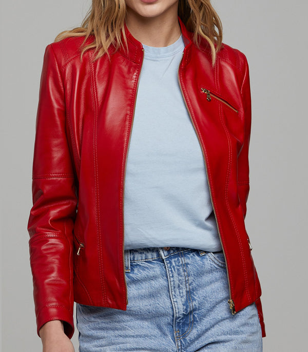 Red Donna stylish Women Leather jacket
