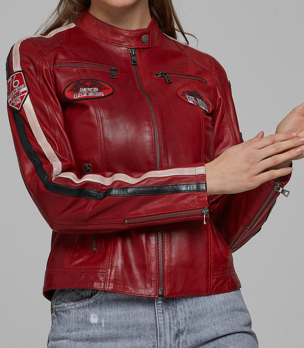 Eloise Red Stylish Leather Jacket For Women
