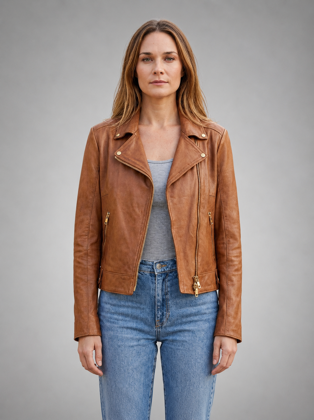 Roxanne Brown Stylish Collar Leather Jacket For Women