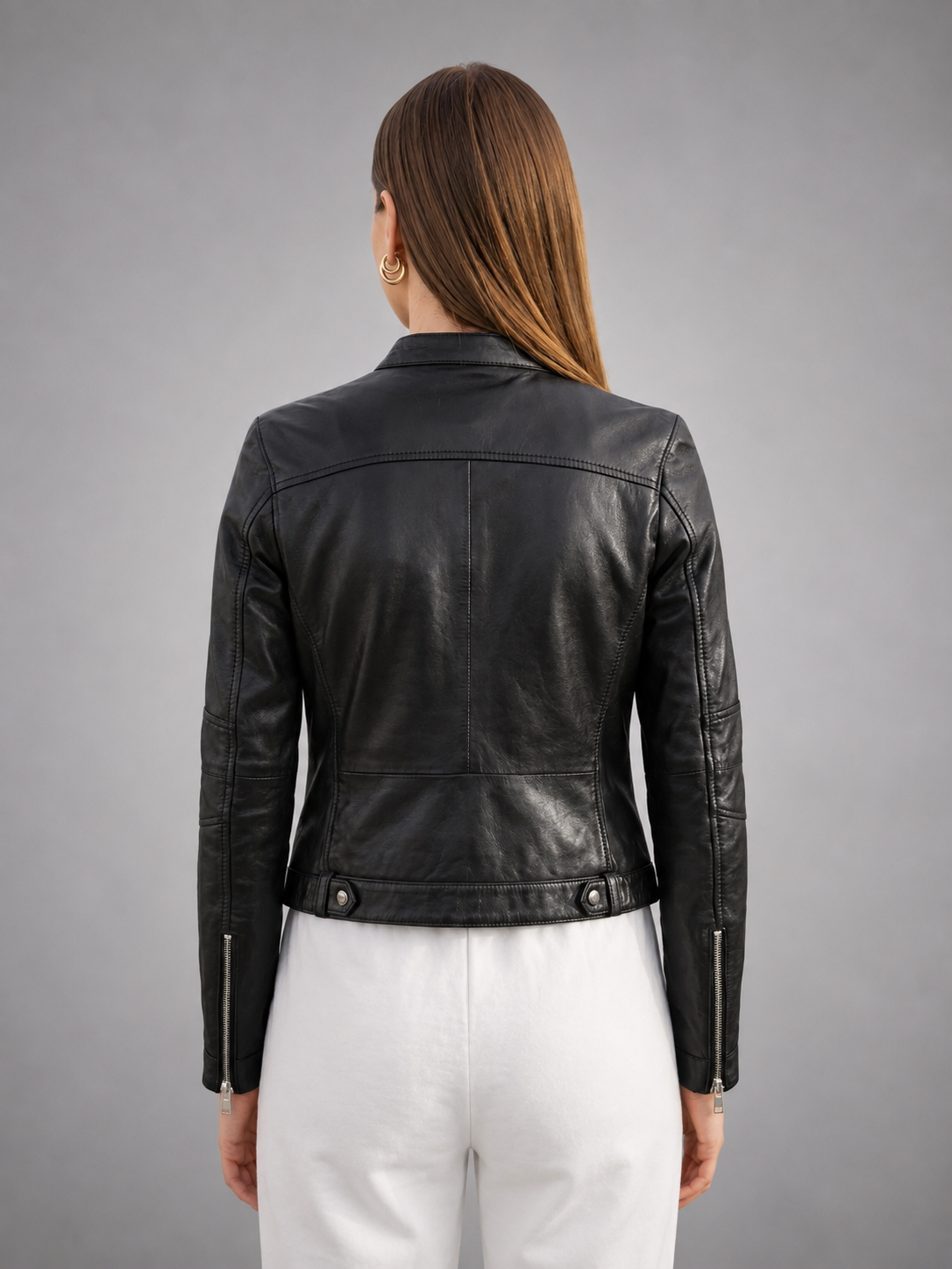 Ruby Black Cafe Racer Leather Jacket For Women