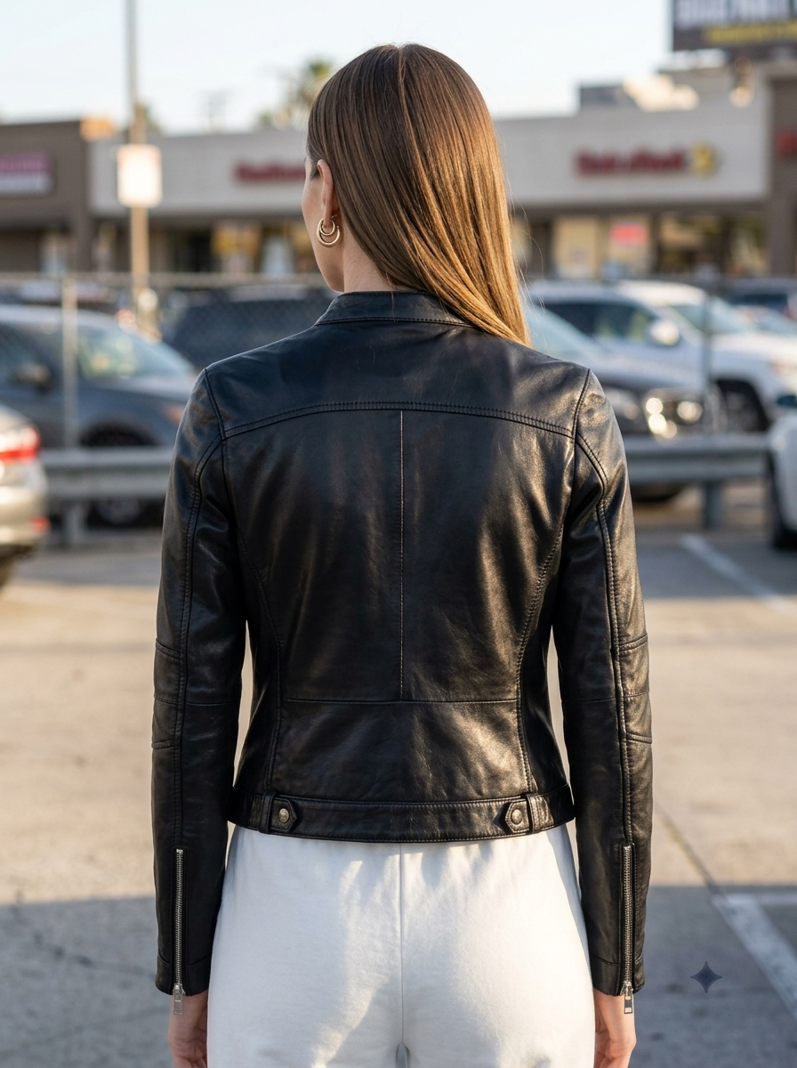 Ruby Black Cafe Racer Leather Jacket For Women