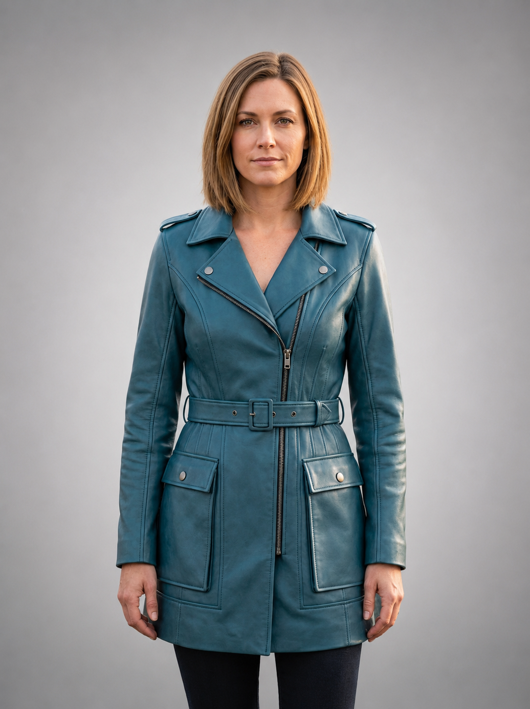 Skyblue Unique Leather Coat For Women