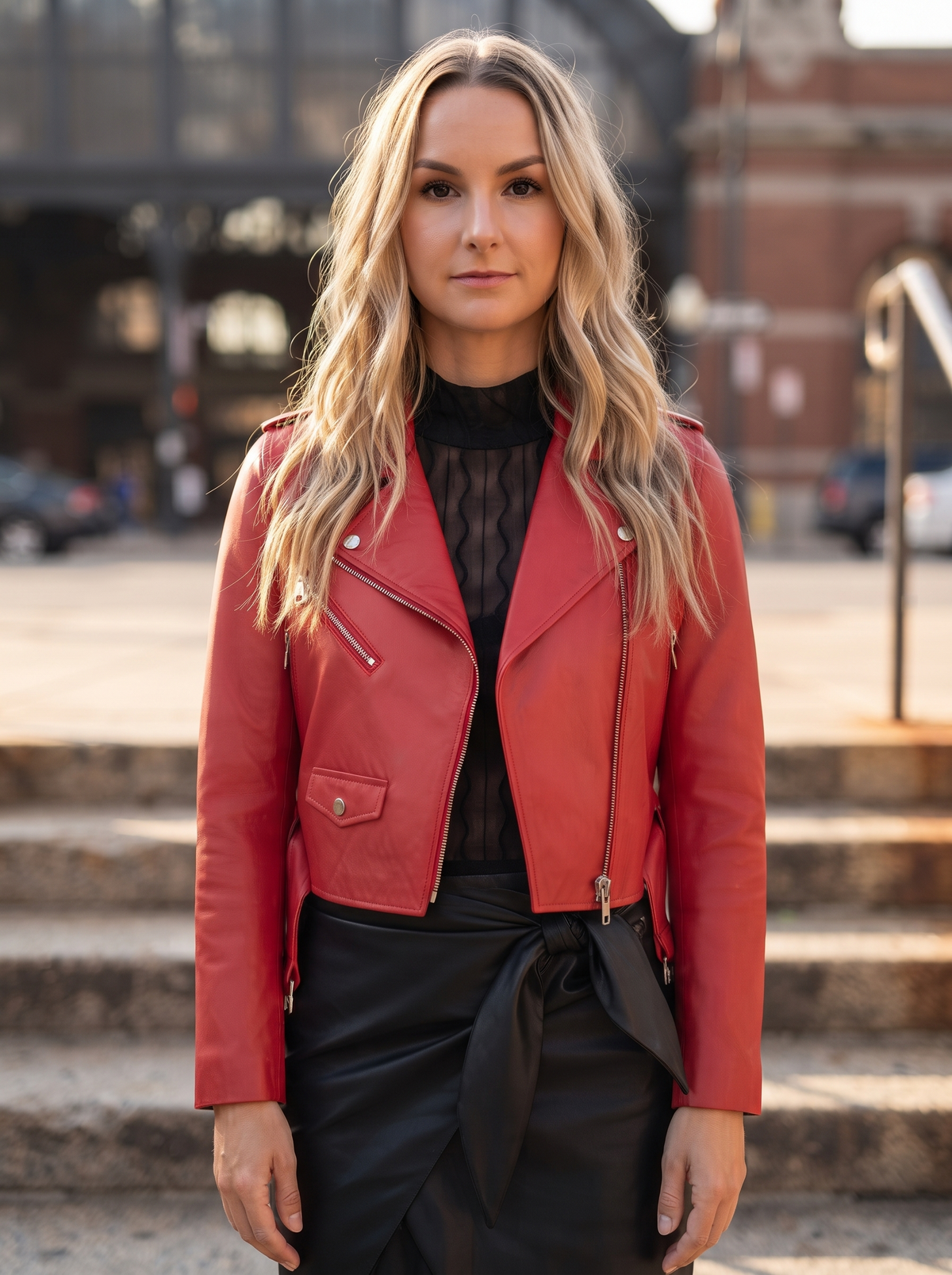 Stylish Red Leather Jacket For Woman
