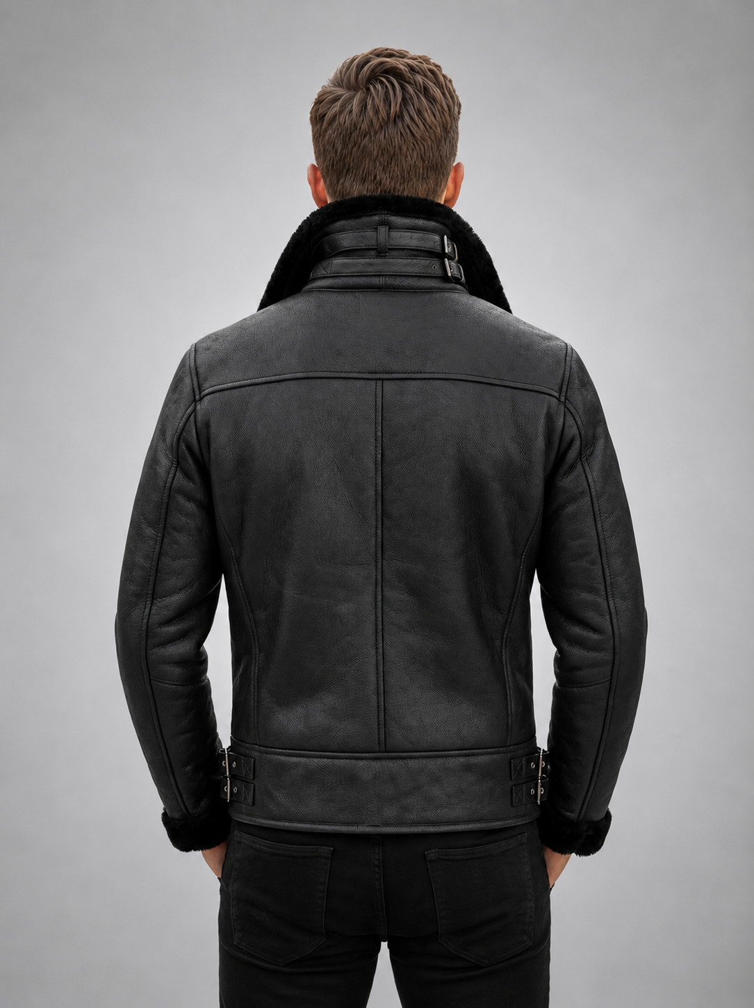 Theodore Black Fur Collar Leather Jacket For Men