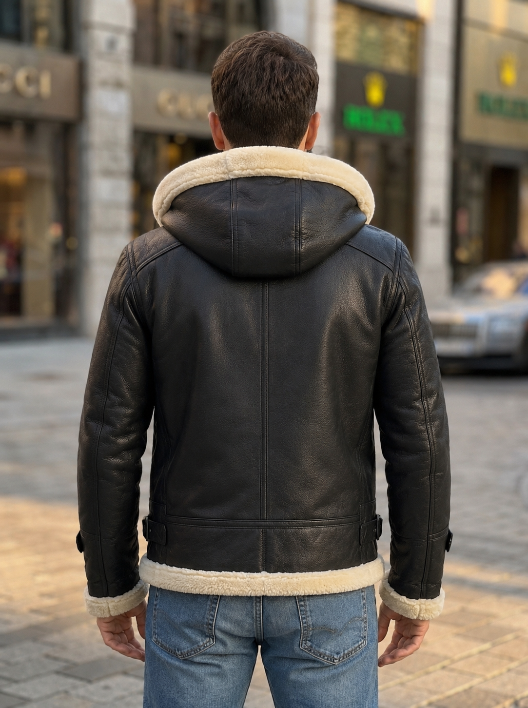 Tom B3 Fur Distressed Men Black Leather Jacket