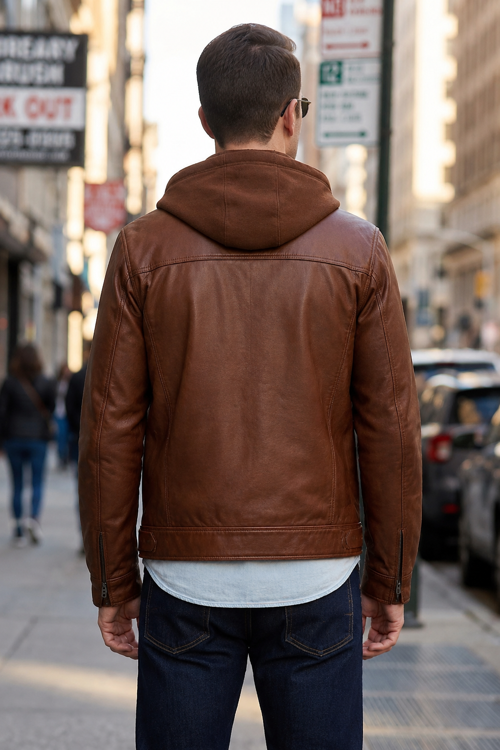 Tyler Brown Shirt Hood leather Jacket For Men