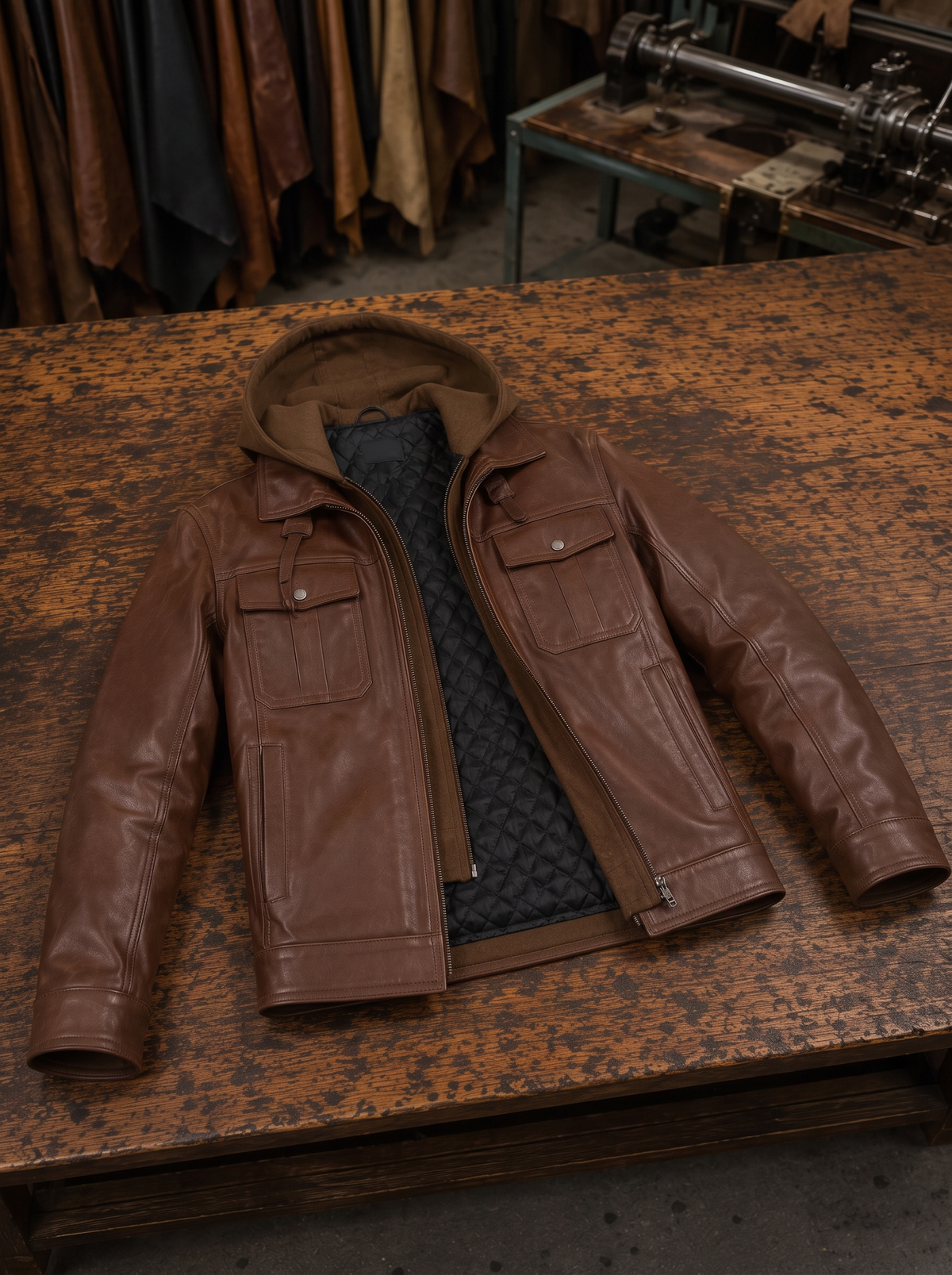 Tyler Brown Shirt Hood leather Jacket For Men