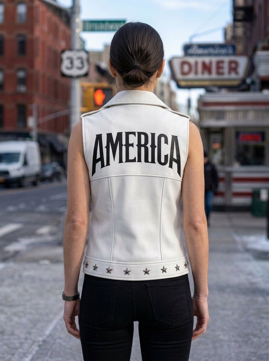 White Snow Vest Leather Jacket For Women