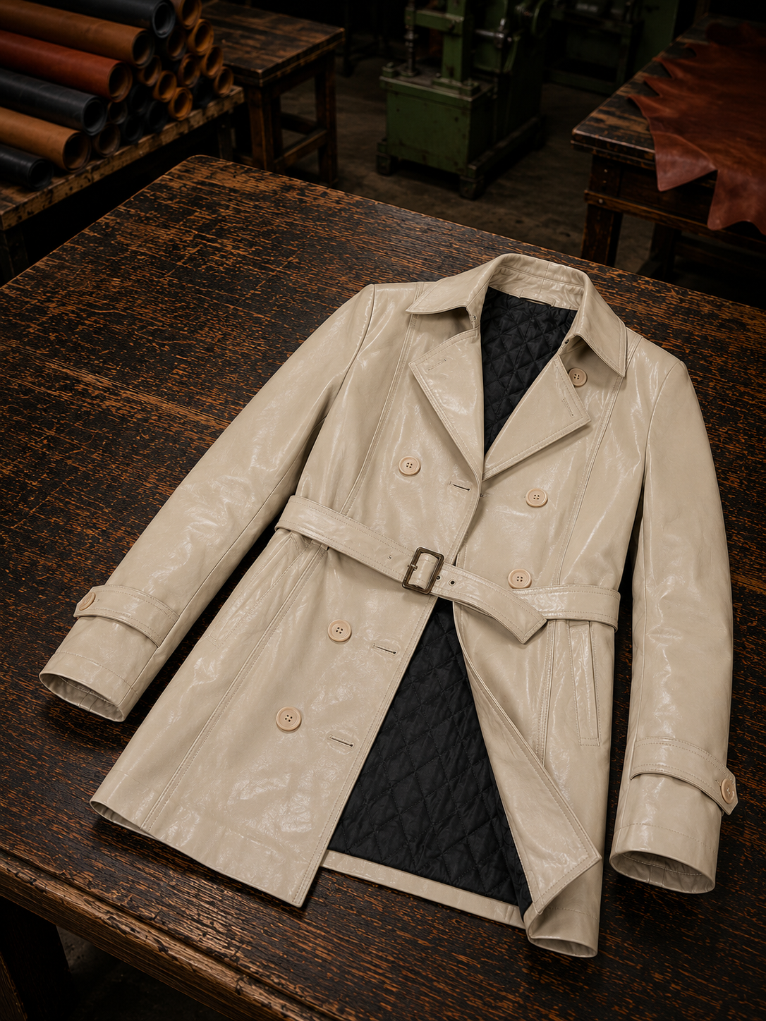 Women White High Collar Leather Coat