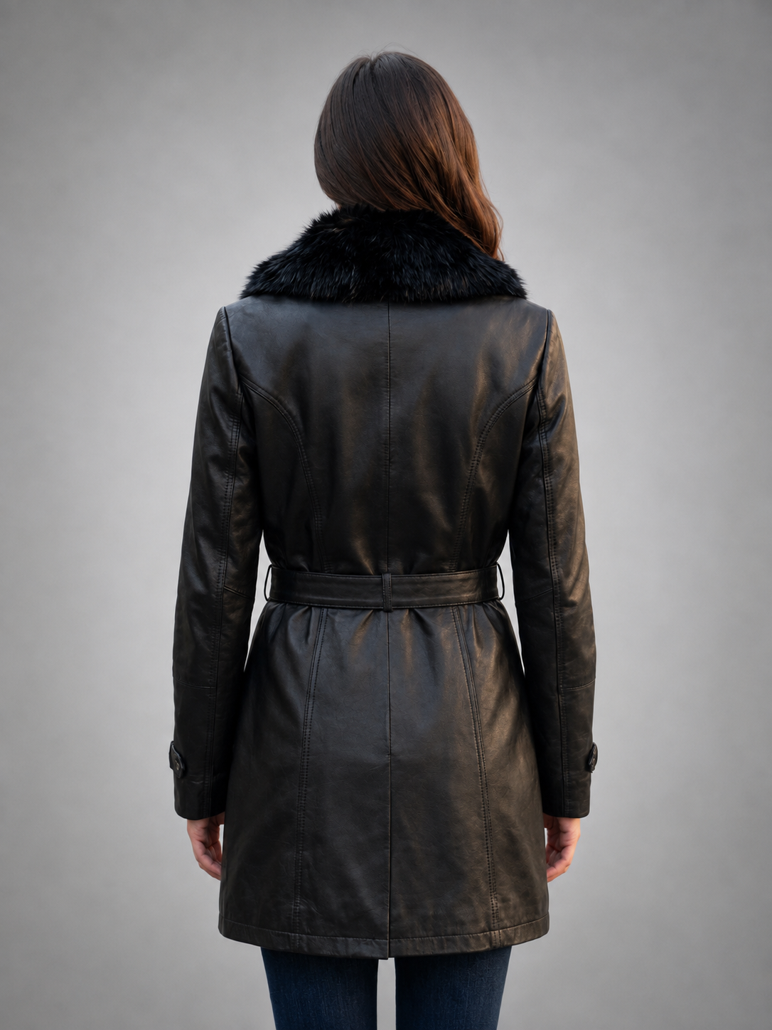Women's Black Leather Coat