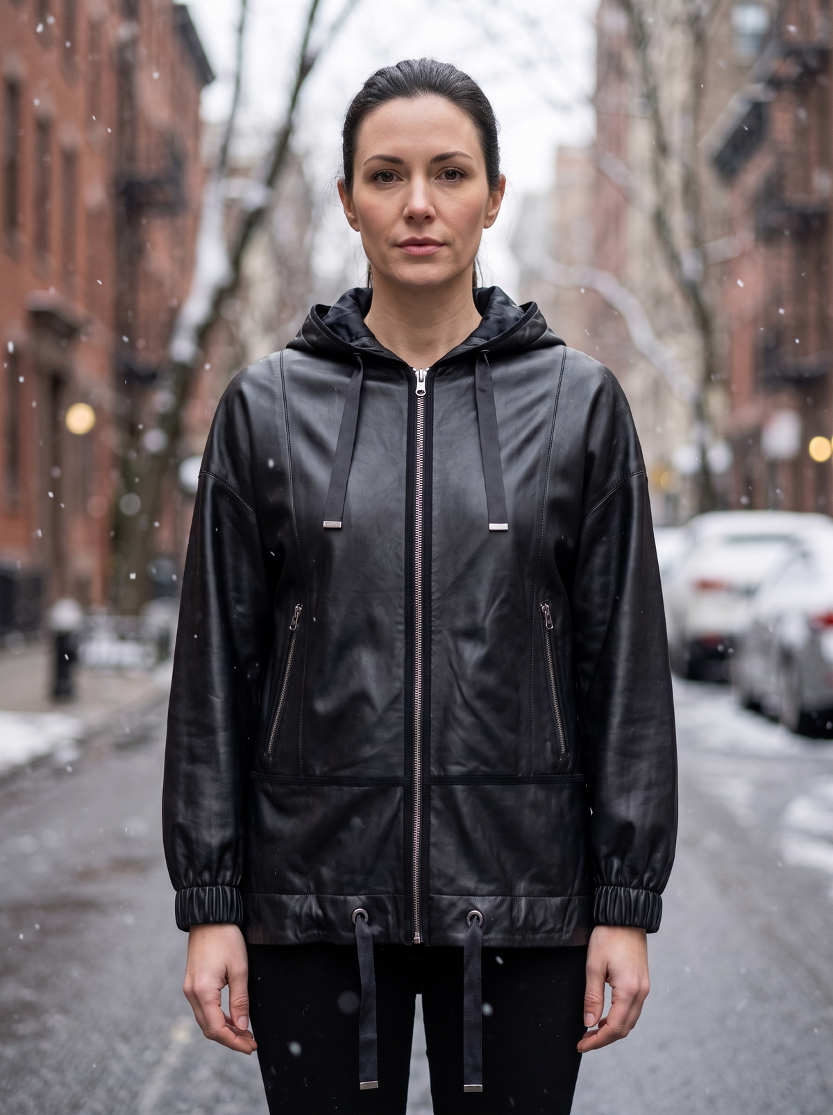 Women Black Leather Jacket With Hoodie