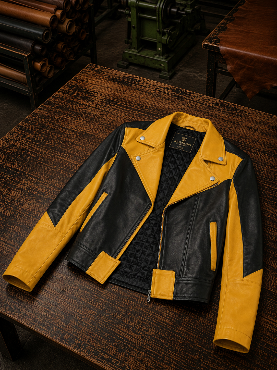Yellow & Black Leather Jacket For Women