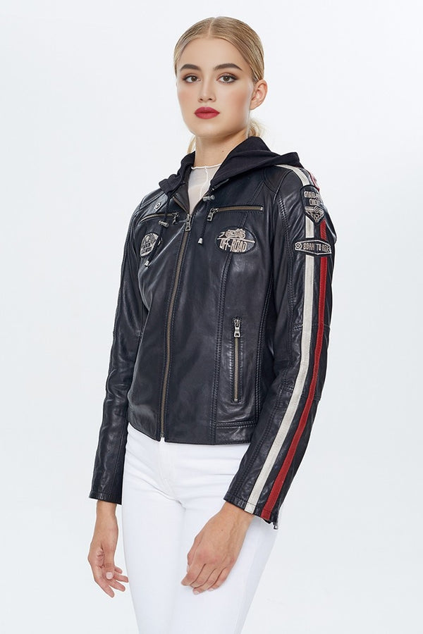 Black Lady-Racer Jacket For Women's