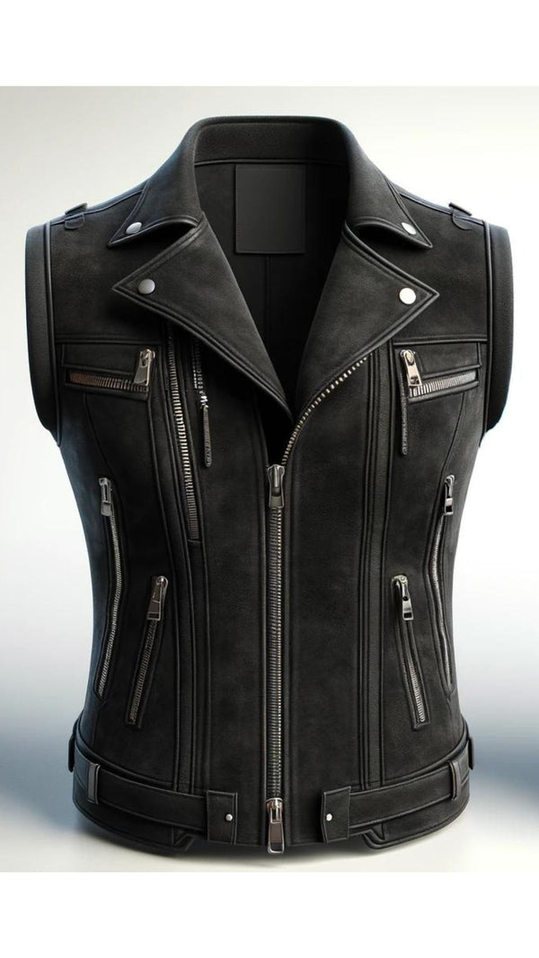 Black Distressed Vest Leather For Women