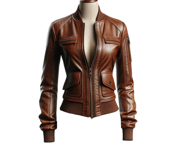Brown Bomber Leather Jacket For Women