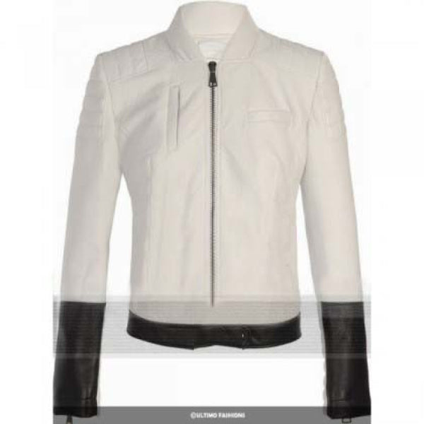 Black & White Slimfit Leather Biker Jacket For Men