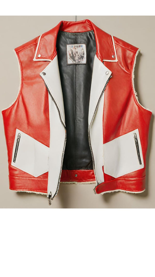 Red & White Vest Leather Jacket For Women