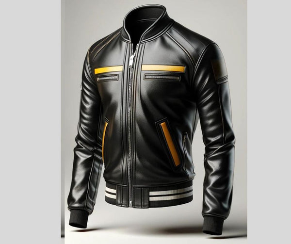 Black Bomber Stylish Leather Jacket For Men