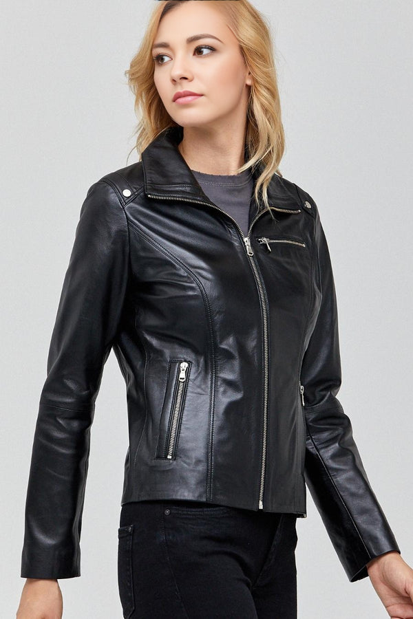 Jane Motor Bike Black Leather Jacket For Women