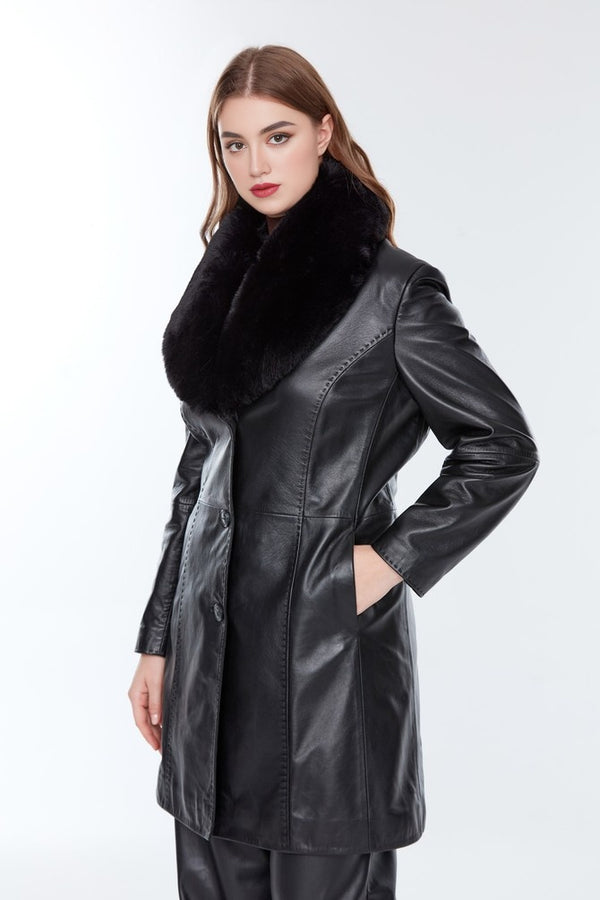 Alice Black Leather Coat for Women