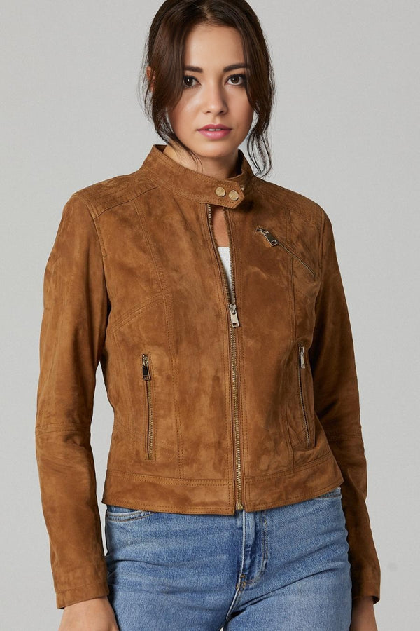 Brown Suede Leather Jacket For Women