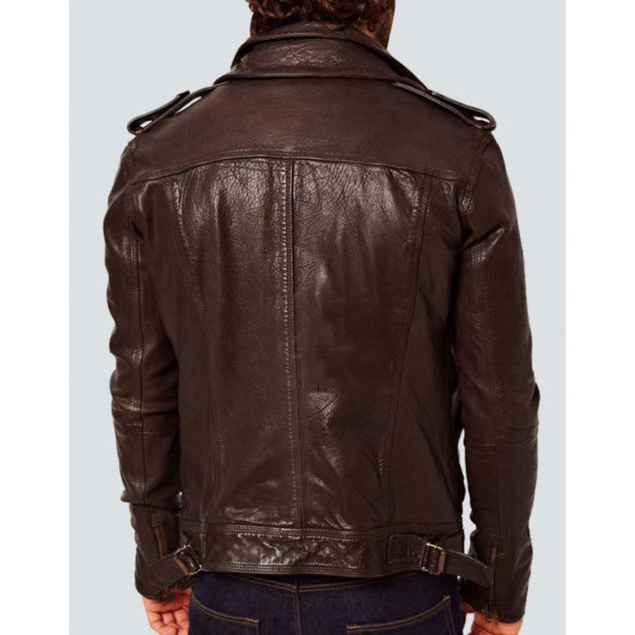 Body Fit Brown Slim Fit Genuine Leather Jacket For Men