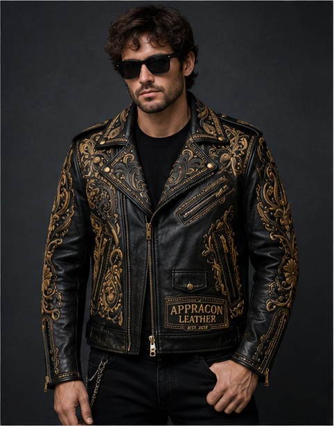Double Printed -Headed Eagle Moto Leather Jacket