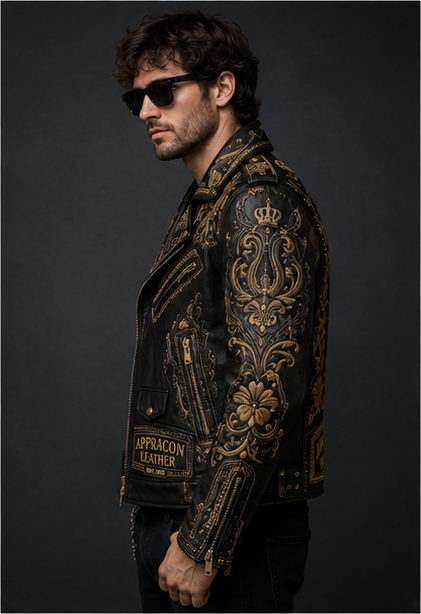 Double Printed -Headed Eagle Moto Leather Jacket