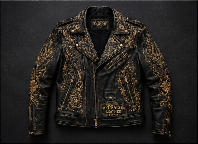 Double Printed -Headed Eagle Moto Leather Jacket