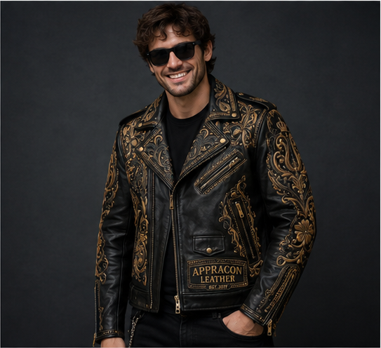 Double Printed -Headed Eagle Moto Leather Jacket