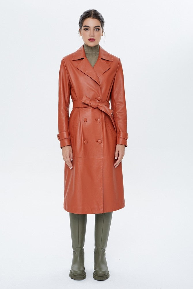 Elizabeth Camel Brown Leather Coat