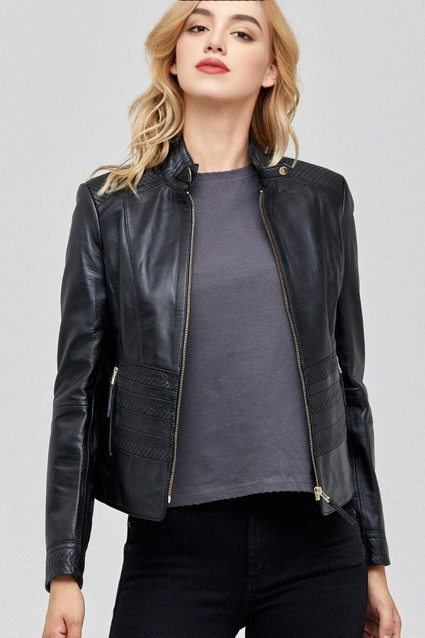 Dahlia Black Leather Jacket for Women