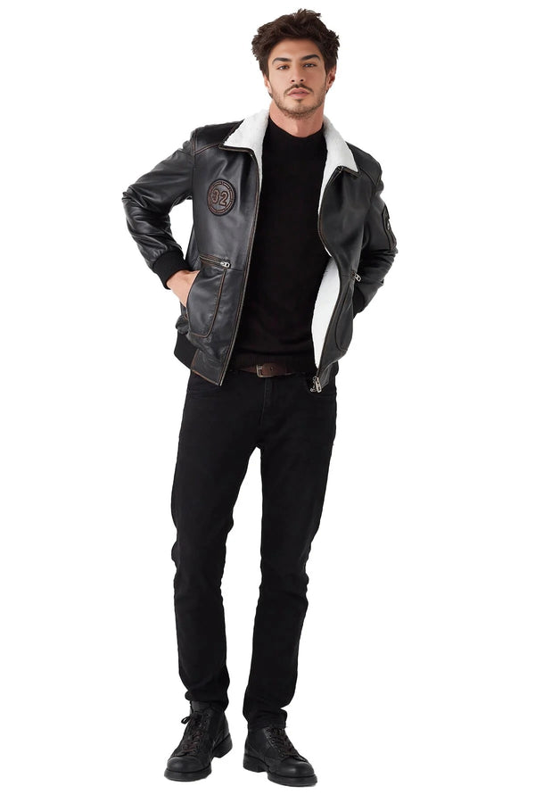 Matteo Black Distressed Leather Jacket For Men